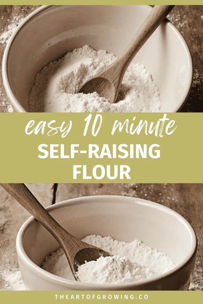 flour and brown wooden spoon sitting inside a white ceramic bowl