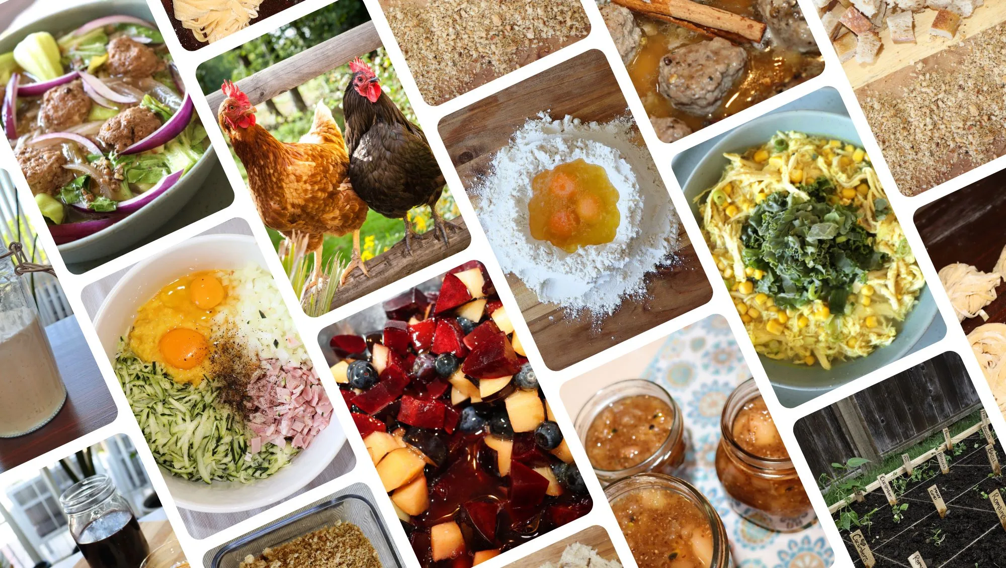 montage of scratch made pasta, jam, chicken soup